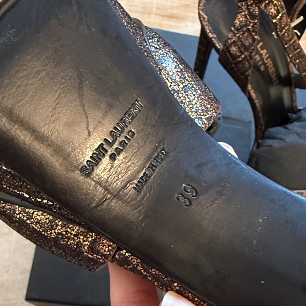 Saint Laurent Metallic Bronze Crisscross Ankle-Strap Stilettos - Picture 4 of 4